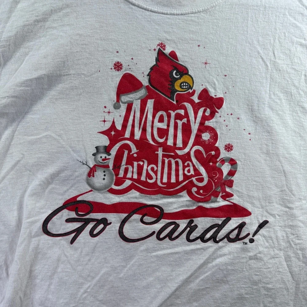 Louisville Cardinals Mens Jerzees Merry Christmas T-Shirt White XL Go Cards